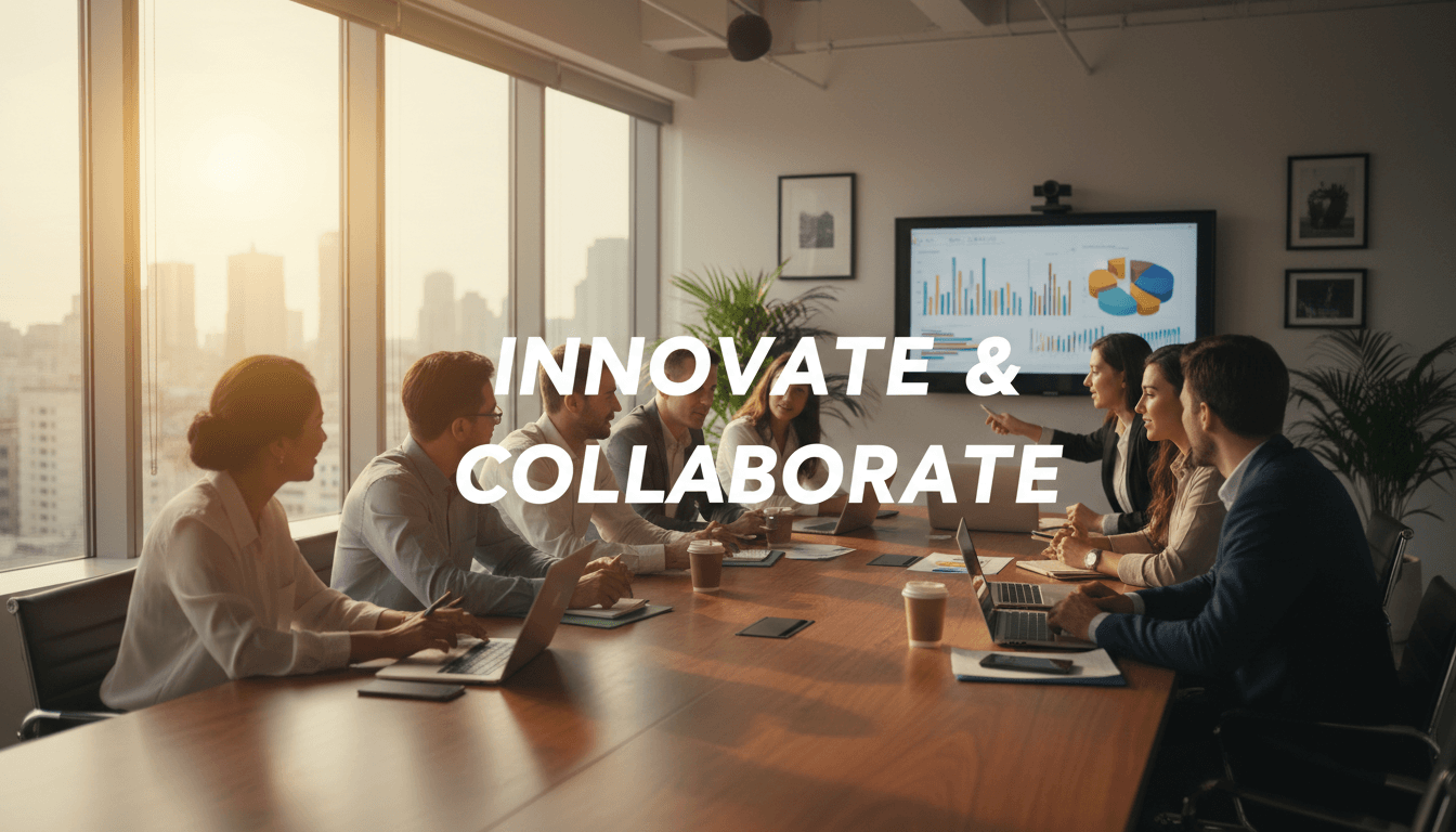 Diverse team collaborating in a bright, modern office setting